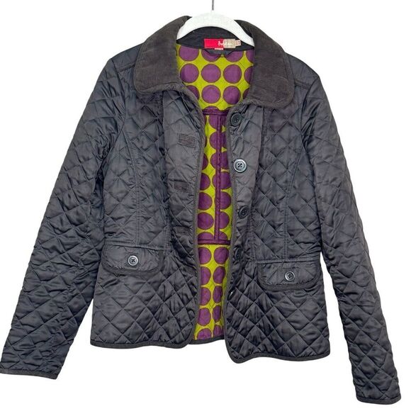 BODEN Dark Green Gray Quilted Field Jacket Size 8 Corduroy Collar - Picture 1 of 8
